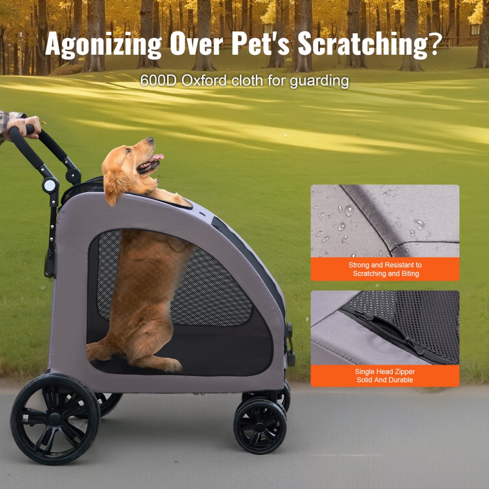 VEVOR Dog Stroller 79x91x113 cm, Dog Cart with 4 Wheels and Brakes, Dog Trolley, Dog Trolley with a Load Capacity of up to 73 kg, Breathable Mesh Windows, Adjustable Height, 600D Oxford Fabric, for Dogs and Pets