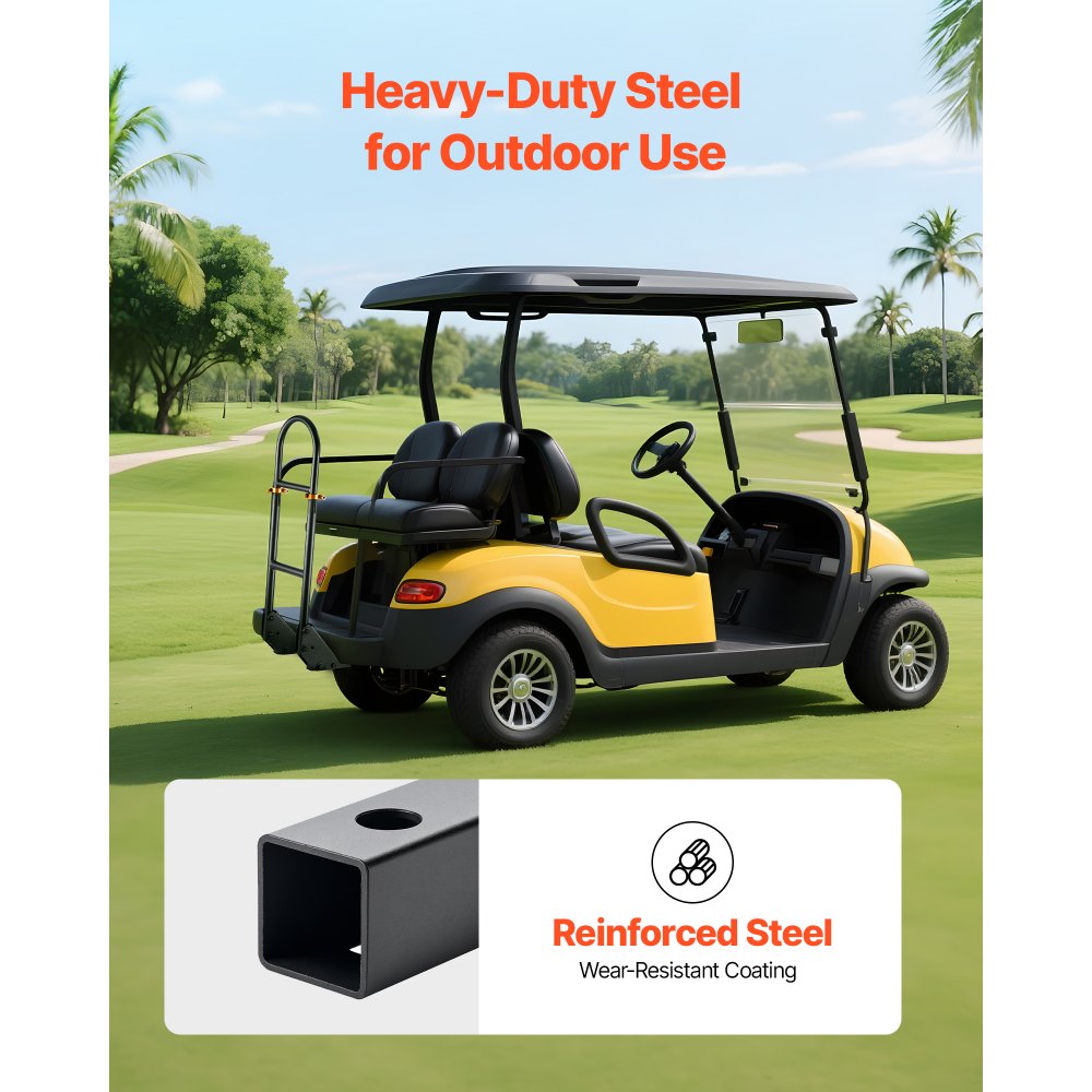 Uchwyt do wózka golfowego VEVOR (450 x 235 x 905 mm) kompatybilny z większością wózków golfowych z metalowymi podnóżkami, regulowana wysokość (69,85–85,09 cm) ze stali węglowej do tylnego siedzenia