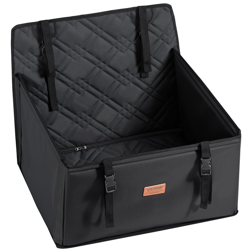 Fotelik samochodowy dla psa VEVOR, wodoodporny fotelik dla psa z ramą podporową, fotelik samochodowy dla zwierząt z dopinaną smyczą bezpieczeństwa, legowisko samochodowe dla psów małych, średnich i dużych do 18 kg, czarny