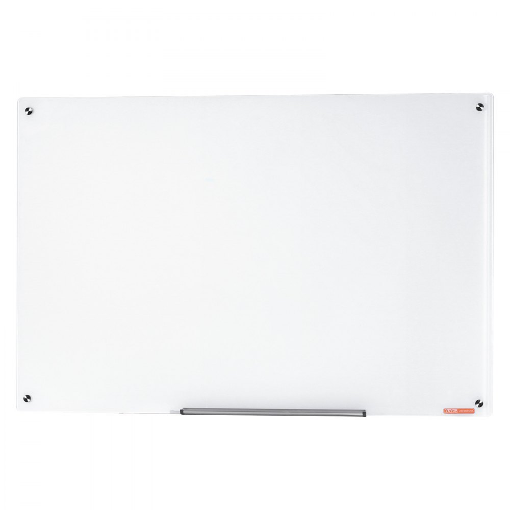 VEVOR Magnetic Glass Whiteboard, Dry Erase Board 1200 x 800 mm, Wall-Mounted Large White Glassboard Frameless, with Marker Tray, an Eraser and 2 Markers, White