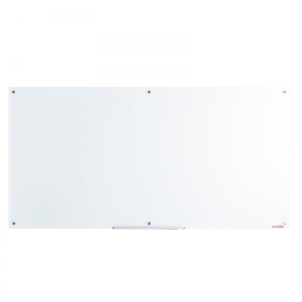 VEVOR Magnetic Glass Whiteboard, Wall-Mounted Dry Erasable Board 1829 x 915 cm, Frameless White Glass Board with Pen Tray, Eraser & 2 Pens, Magnetic Board White