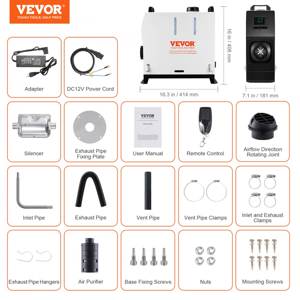 VEVOR 5-8 kW Diesel Heater, All-in-One Diesel Air Heater with Remote Control & LCD Screen, Fast Heating, Low Noise, Portable Diesel Heater for Trucks, Vans, and Motorhomes
