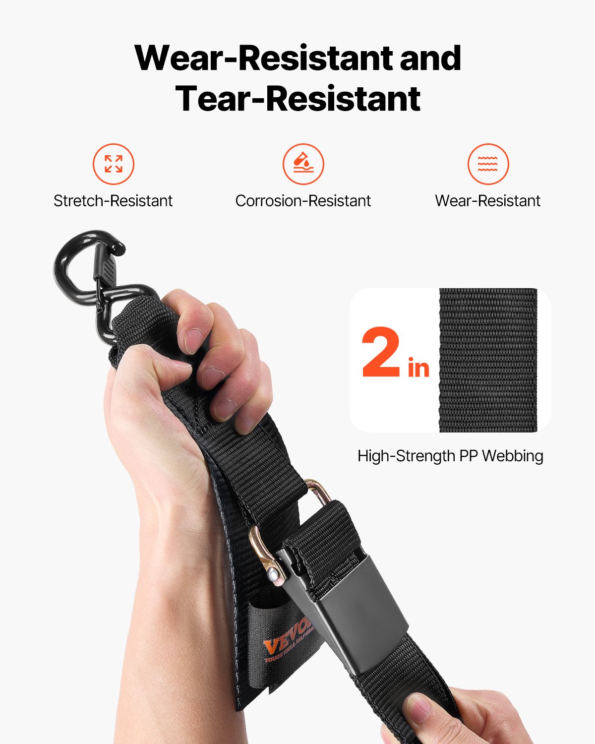 VEVOR Ratchet Tie-Down Straps, 5.08 x 60.96 cm, with Safety Lock S-Hooks, Set of 2, Heavy-Duty Straps with 680.4 kg Breaking Strength & 226.8 kg Rated Load Capacity, for Trailers, Vehicles, Boats