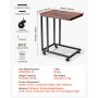 VEVOR C Table, C Shaped Sofa Side Table with Metal Frame Rolling Casters, Portable C Shaped End Stand for Living Room Bedroom Office, 19.69 x 13.78 x 23.82 inches Laptop Side Tables, Brown and Black