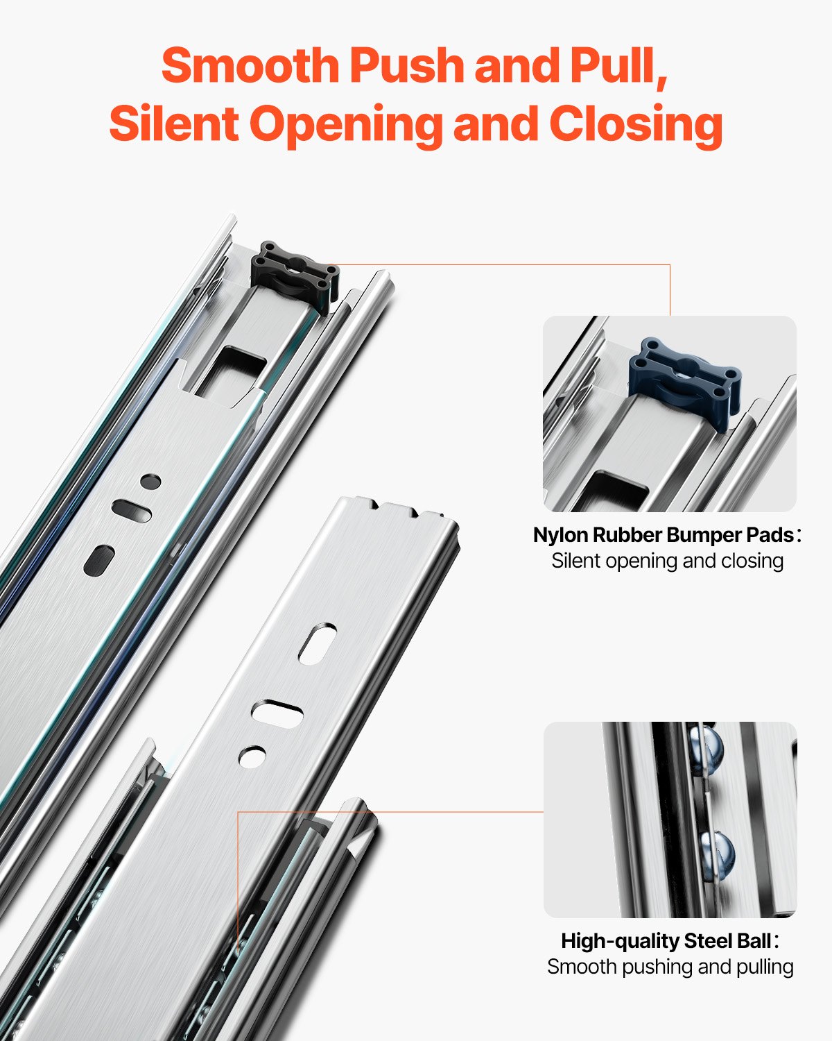 Prowadnice do szuflad VEVOR 55 cm, 10 par, wysuwane prowadnice do szuflad z łożyskami kulkowymi, udźwig 45 kg, wytrzymałe, montowane z boku, prowadnice do szuflad do samodzielnego montażu