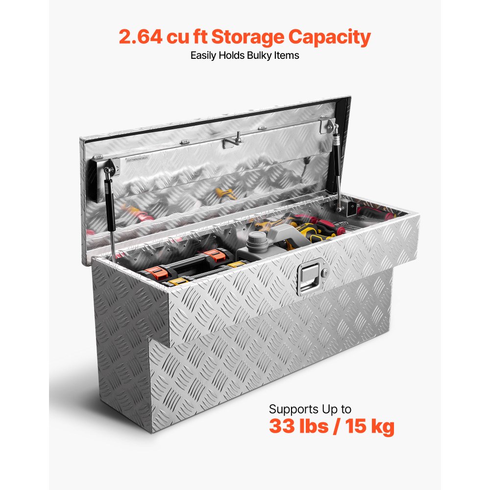 VEVOR Truck Bed Tool Box, Heavy Duty Aluminum Tool Box with Tread Patterns, Storage Toolbox Chest Organizer with Lock and Key, Ideal for Pickup, Truck Bed, RV, Trailer, 864 x 305 x 390 mm, Silver