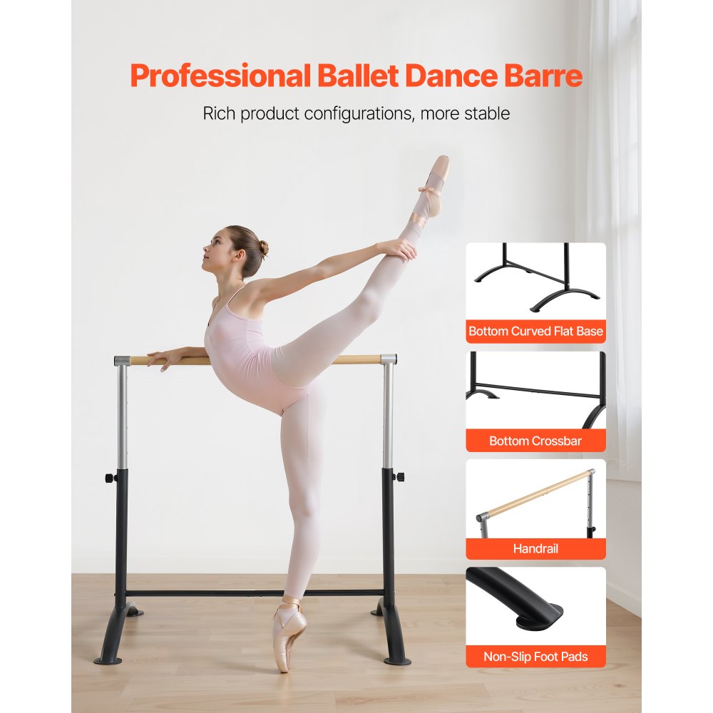 VEVOR Ballet Barre, wolnostojący drążek baletowy, regulowany na 5 poziomów (715-1115 mm), ze stali węglowej, do ćwiczeń baletowych, równowagi i relaksacji.