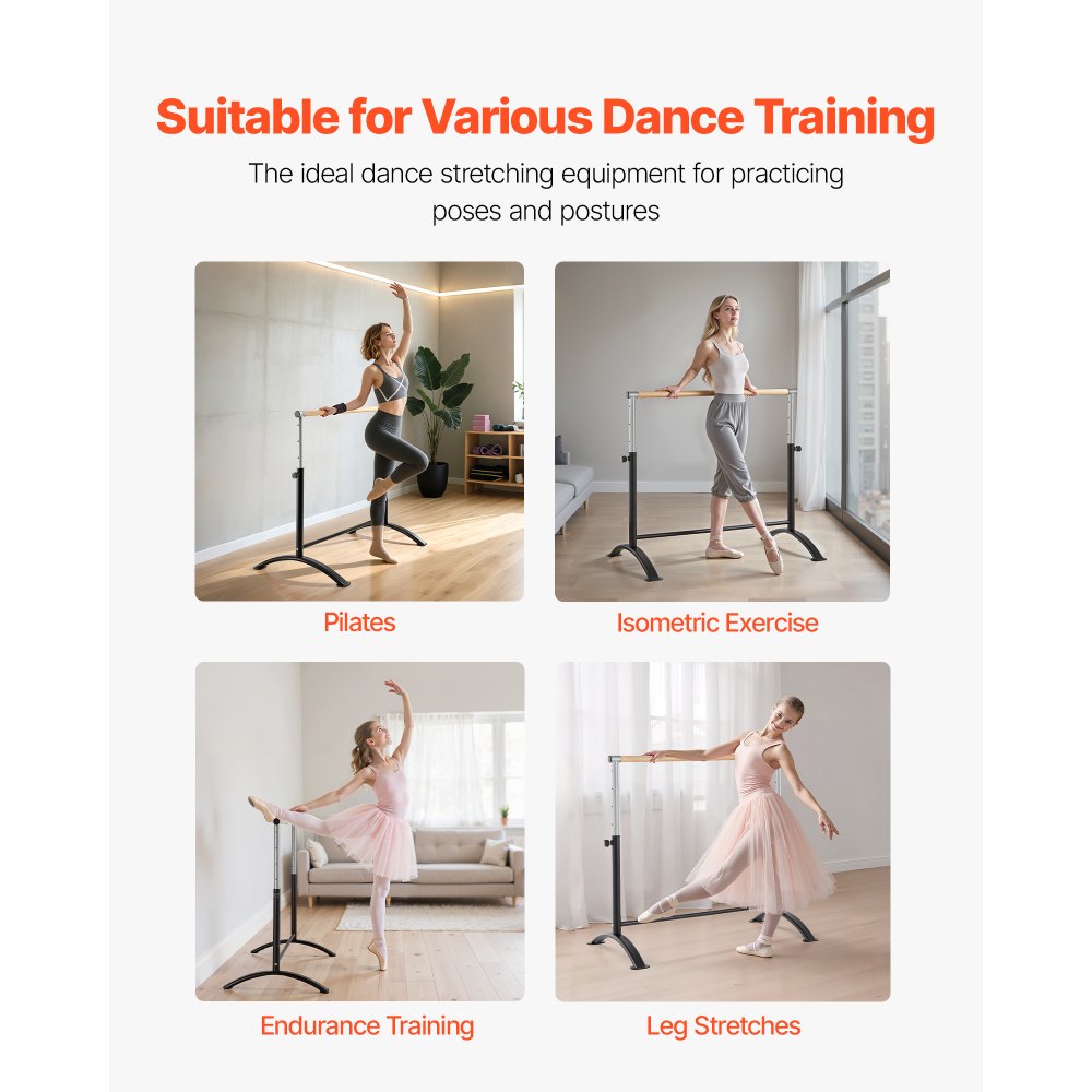 VEVOR Ballet Barre, wolnostojący drążek baletowy, regulowany na 5 poziomów (715-1115 mm), ze stali węglowej, do ćwiczeń baletowych, równowagi i relaksacji.