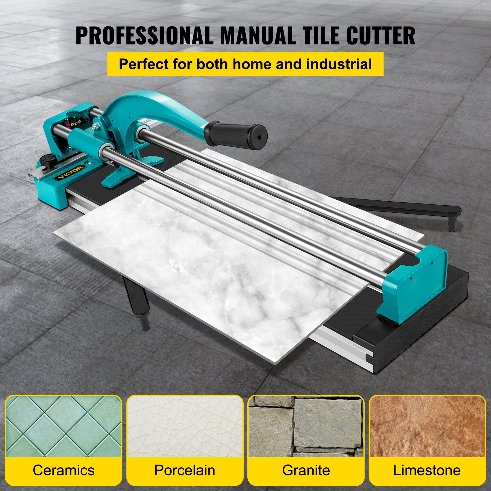 VEVOR 24 Inch/600mm Tile Cutter Double Rails & Brackets Manual Tile Cutter 3/5 in Cap with Precise Laser Manual Tile Cutter Tools for Precision Cutting