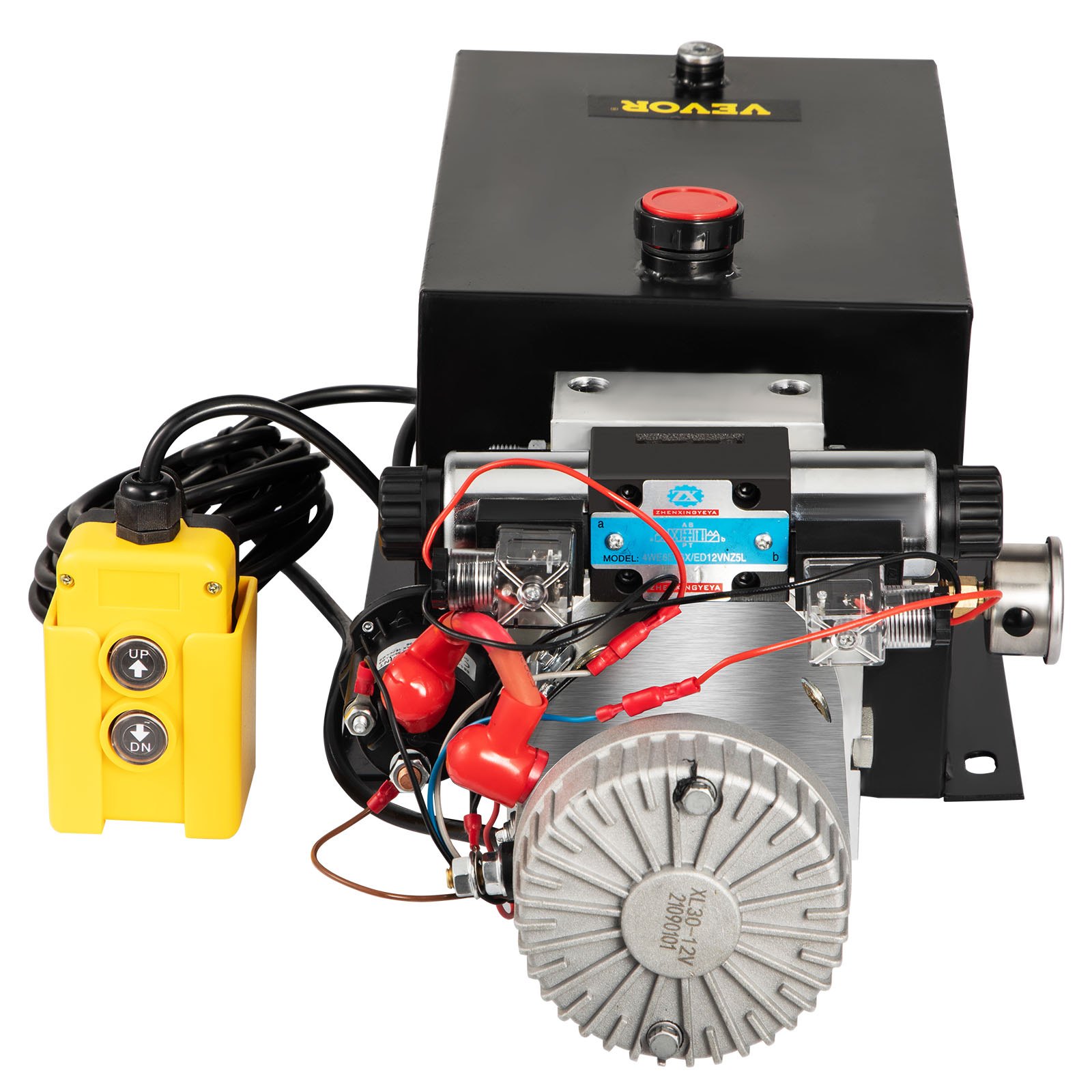 Agregat hydrauliczny VEVOR, pompa hydrauliczna do przyczepy wywrotki 12 V, pompa hydrauliczna dwustronnego działania o pojemności 12 litrów, pompa z siłownikiem elektrycznym i manometrem mosiężnym