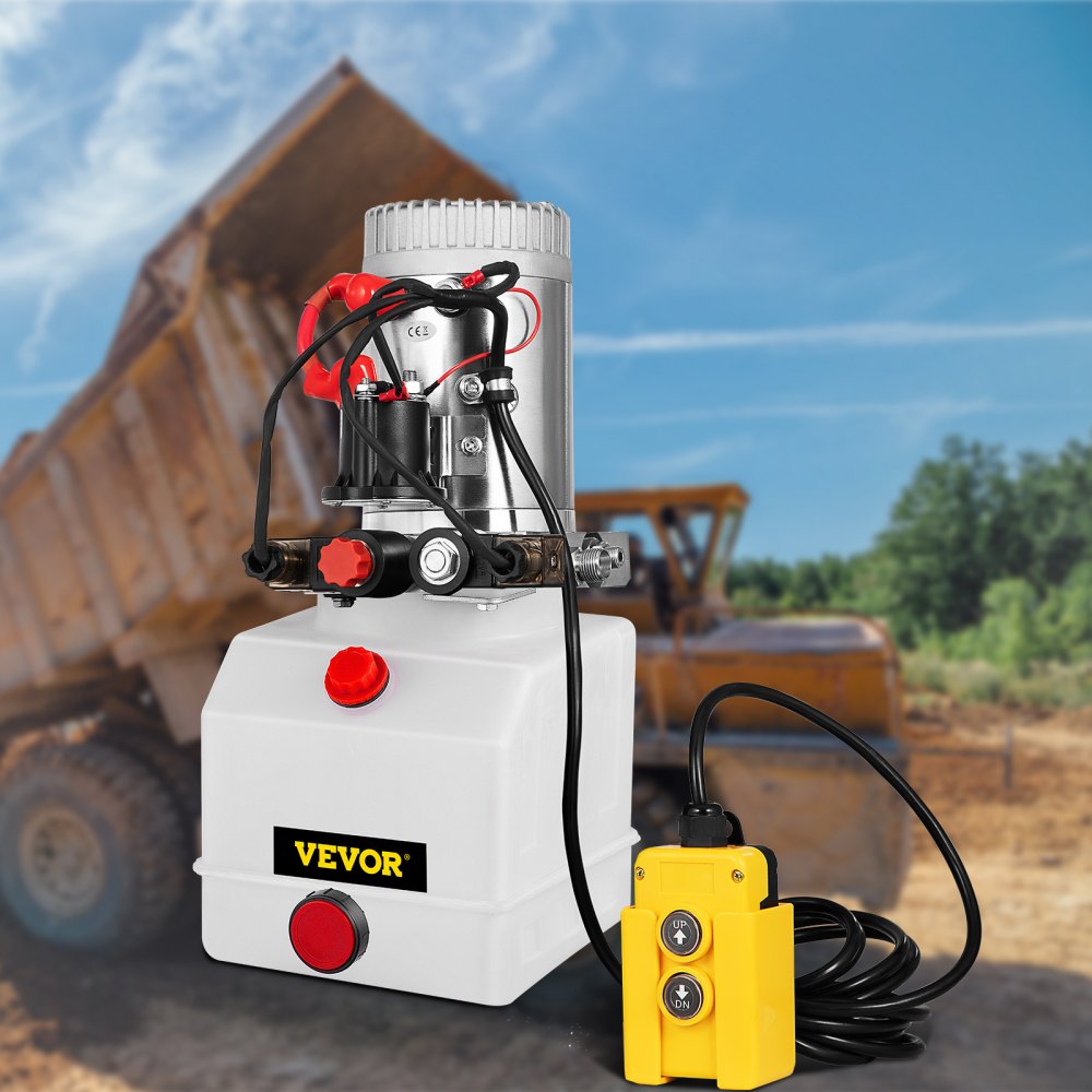 Pompa hydrauliczna VEVOR, dwustronnego działania agregat hydrauliczny, 12 V DC, pompa do przyczep wywrotek, 2850 obr./min, agregat hydrauliczny do podnoszenia przyczep wywrotek i samochodów (3 kwarty, dwustronnego działania)