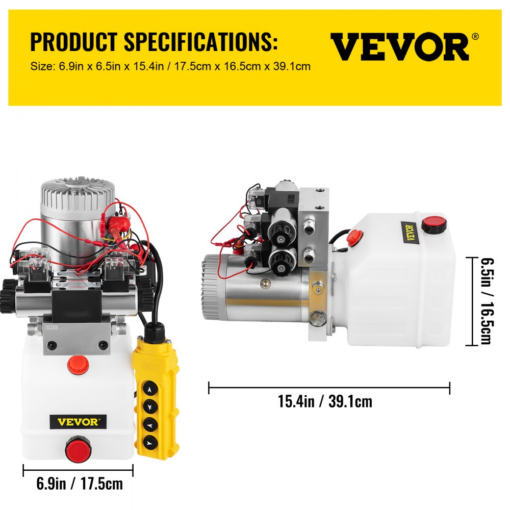 Pompa hydrauliczna VEVOR 12 V z podwójnym magnesem dwustronnego działania, jednostka hydrauliczna 4,5 l, pompa do wywrotek ZZ004234 Elektryczna pompa hydrauliczna