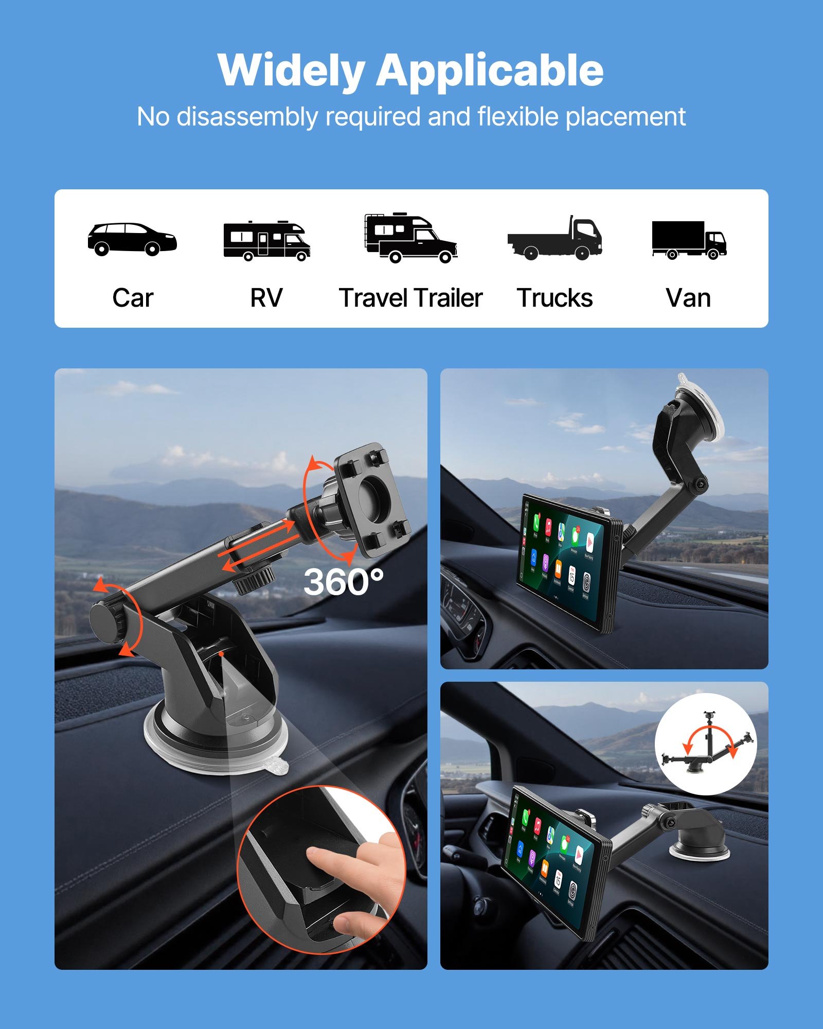 Bezprzewodowe radio samochodowe VEVOR (254 mm) HD z ekranem dotykowym, Apple CarPlay i Android Auto, ekran CarPlay z kamerą przednią i tylną, sterowanie głosowe Mirror Link, nawigacja GPS Bluetooth