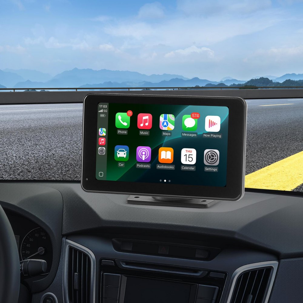 Bezprzewodowe radio samochodowe VEVOR (177,8 mm) HD z ekranem dotykowym, kompatybilne z Apple CarPlay i Android Auto, ekran CarPlay z kamerą cofania, sterowanie głosowe Mirror Link, nawigacja GPS Bluetooth