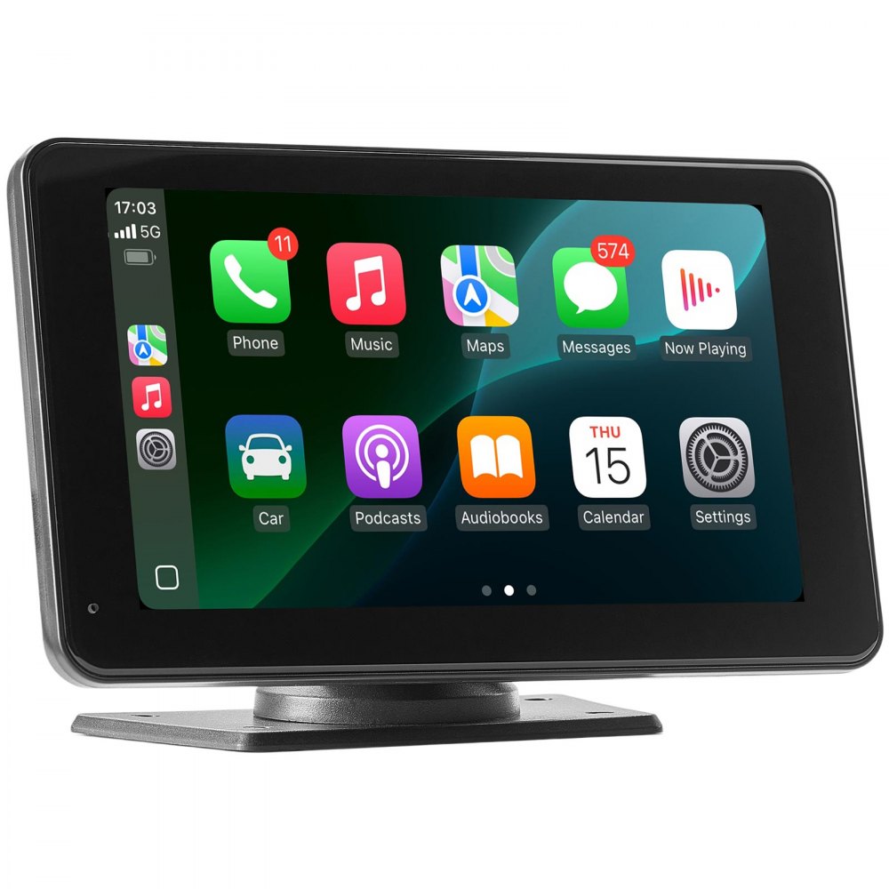 Bezprzewodowe radio samochodowe VEVOR (177,8 mm) HD z ekranem dotykowym, kompatybilne z Apple CarPlay i Android Auto, ekran CarPlay z kamerą cofania, sterowanie głosowe Mirror Link, nawigacja GPS Bluetooth