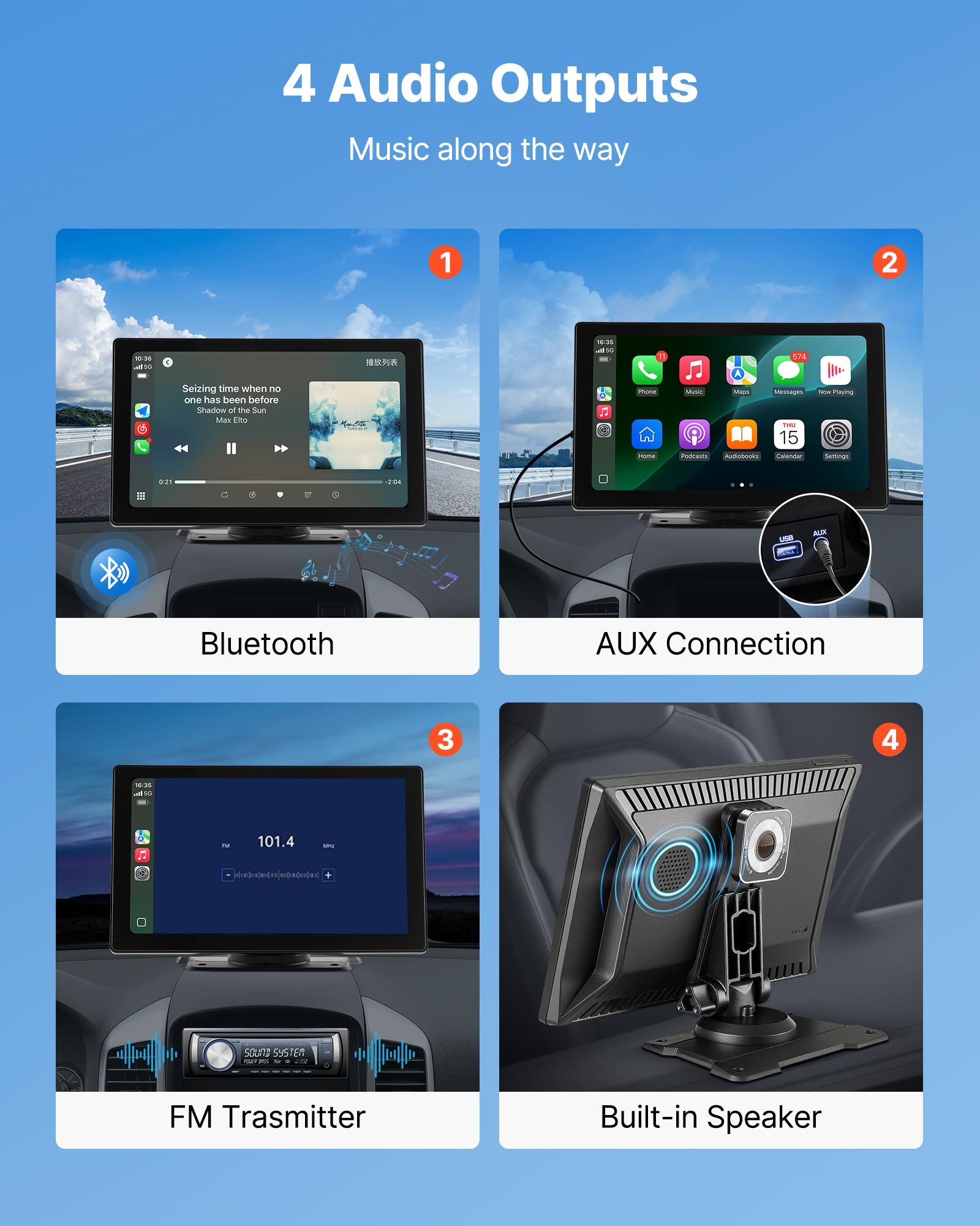 Bezprzewodowe radio samochodowe VEVOR (228,6 mm) HD z ekranem dotykowym i obsługą Apple CarPlay i Android Auto, ekran CarPlay z kamerą przednią i tylną, sterowanie głosowe Mirror Link, nawigacja GPS Bluetooth