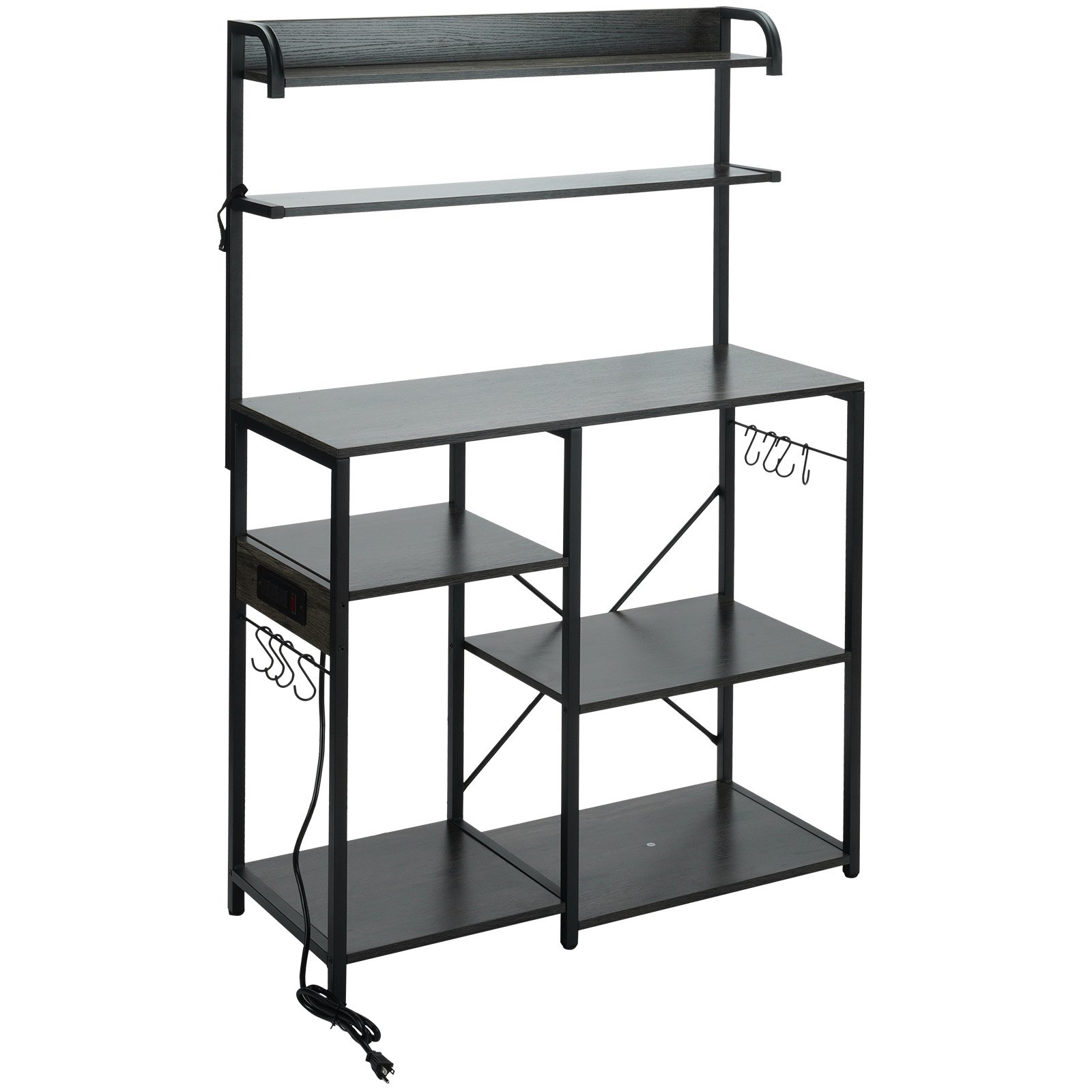 Półki kuchenne VEVOR Półka stojąca 900 x 400 x 1460 mm, półka kuchenna do pieczenia 7-poziomowa półka mikrofalowa, 99.79 kg ładowalne stojaki na przyprawy z 8 haczykami półka kuchenna wzornictwo przemysłowe wbudowane gniazdo