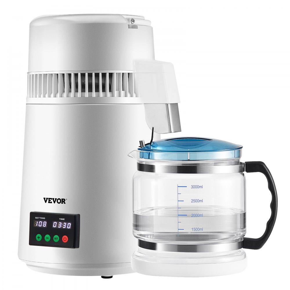 Destylator wody VEVOR 4L, destylator 750W, destylator wody ze stali nierdzewnej, destylator czystej wody ze szklanym dzbankiem, destylator wody 1L/godz., podwójny wyświetlacz temperatury