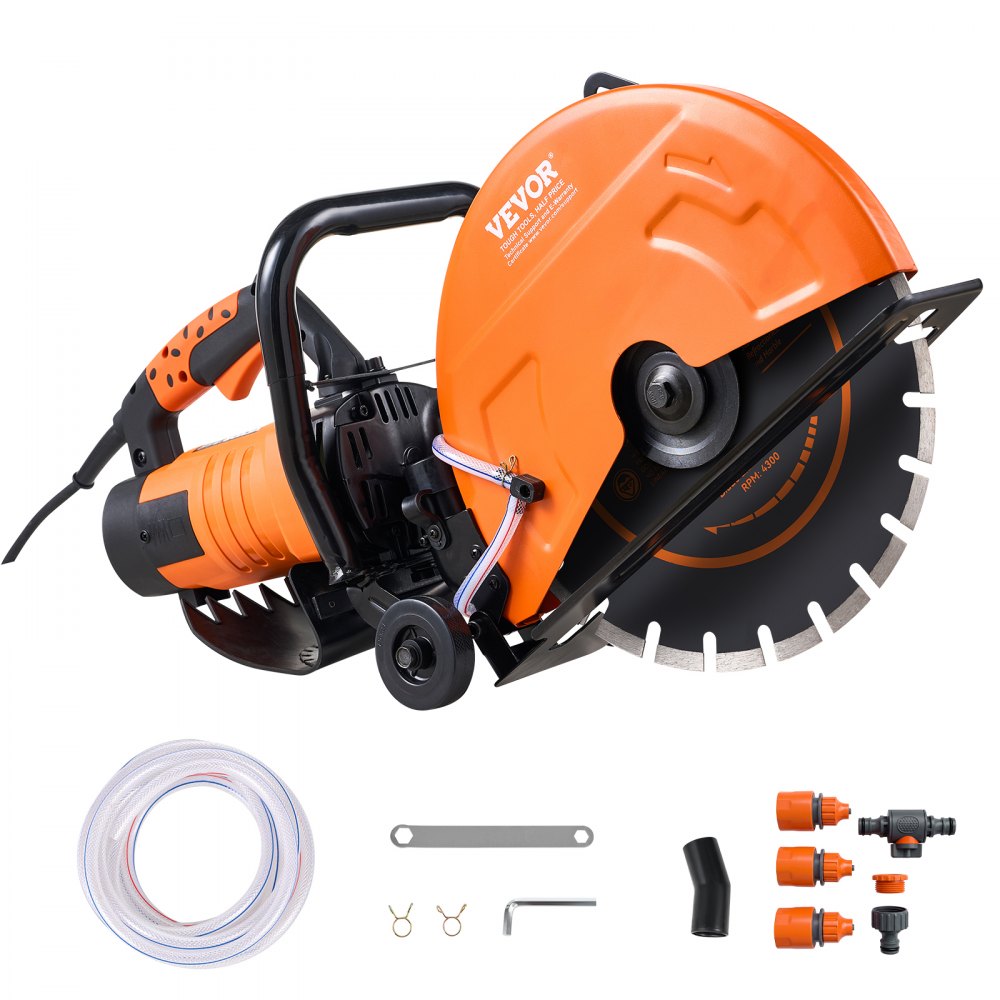 VEVOR Elektryczna piła tarczowa do betonu, 356 mm, wytrzymała piła tarczowa 2800 W, głębokość cięcia 127 mm, piła tarczowa do cięcia na mokro i sucho z rurą wodną, ​​pompą wodną, ​​tarczą tnącą, do kamienia i cegły