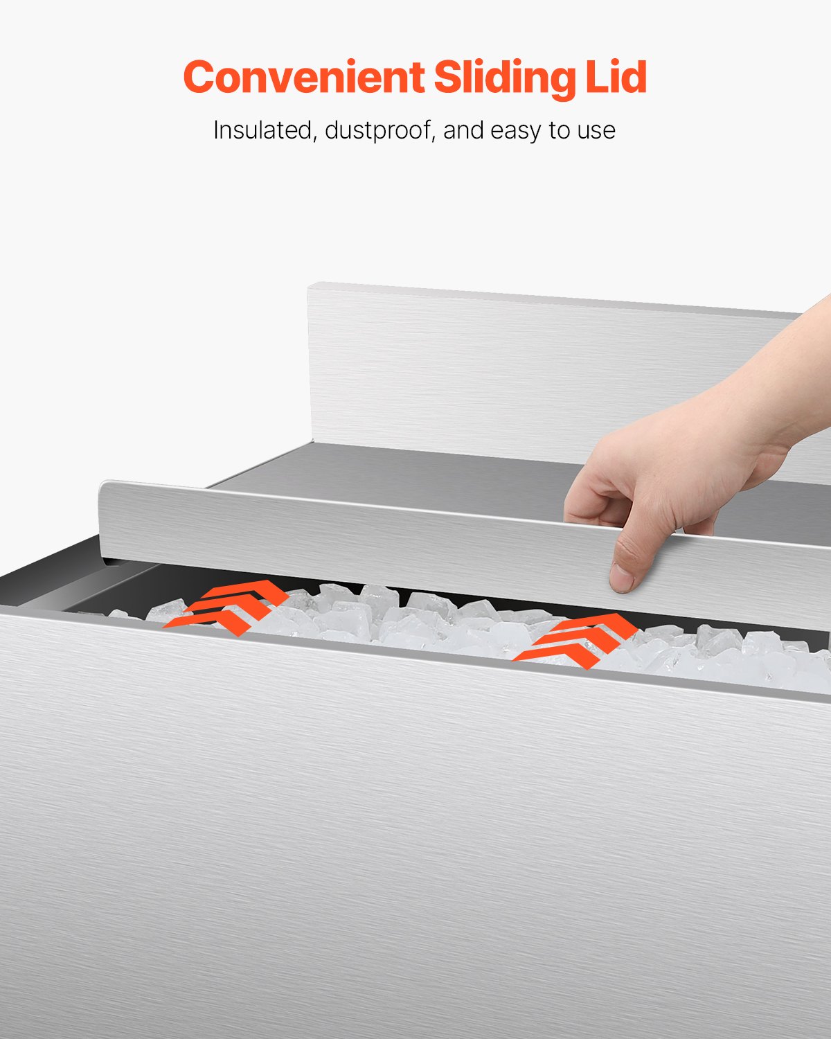 Pojemnik na lód VEVOR Commercial Ice Bin 61 L podblatowy (610 x 482 x 937 mm) Pojemnik na lód ze stali nierdzewnej z przesuwaną pokrywą i regulowanymi nóżkami kulowymi, wózek chłodniczy do baru, restauracji, kuchni, srebrny