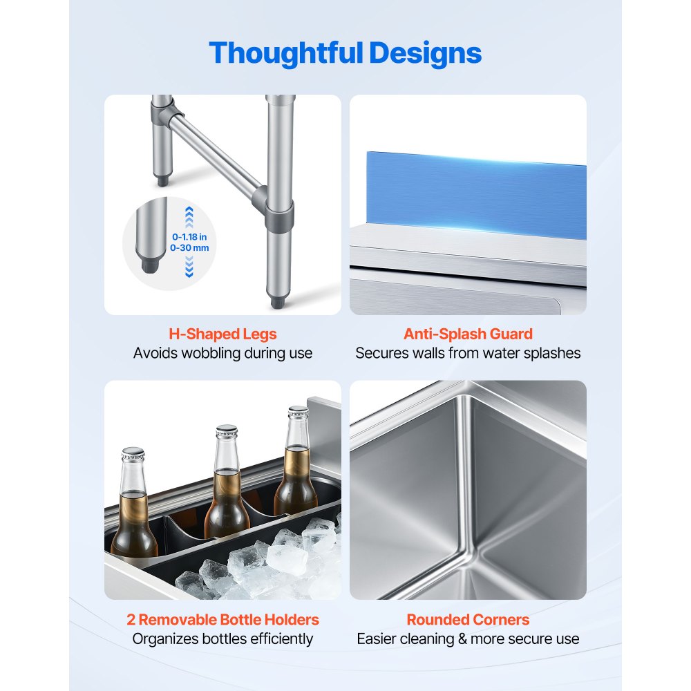 VEVOR Commercial Ice Bin, 46.7 L Max Capacity, 455 x 455 x 850 mm Stainless Steel Ice Chest with Sliding Lid and Bottle Holders, Cooler Cart Cocktail Unit for Bar Restaurant Pub, NSF Certified