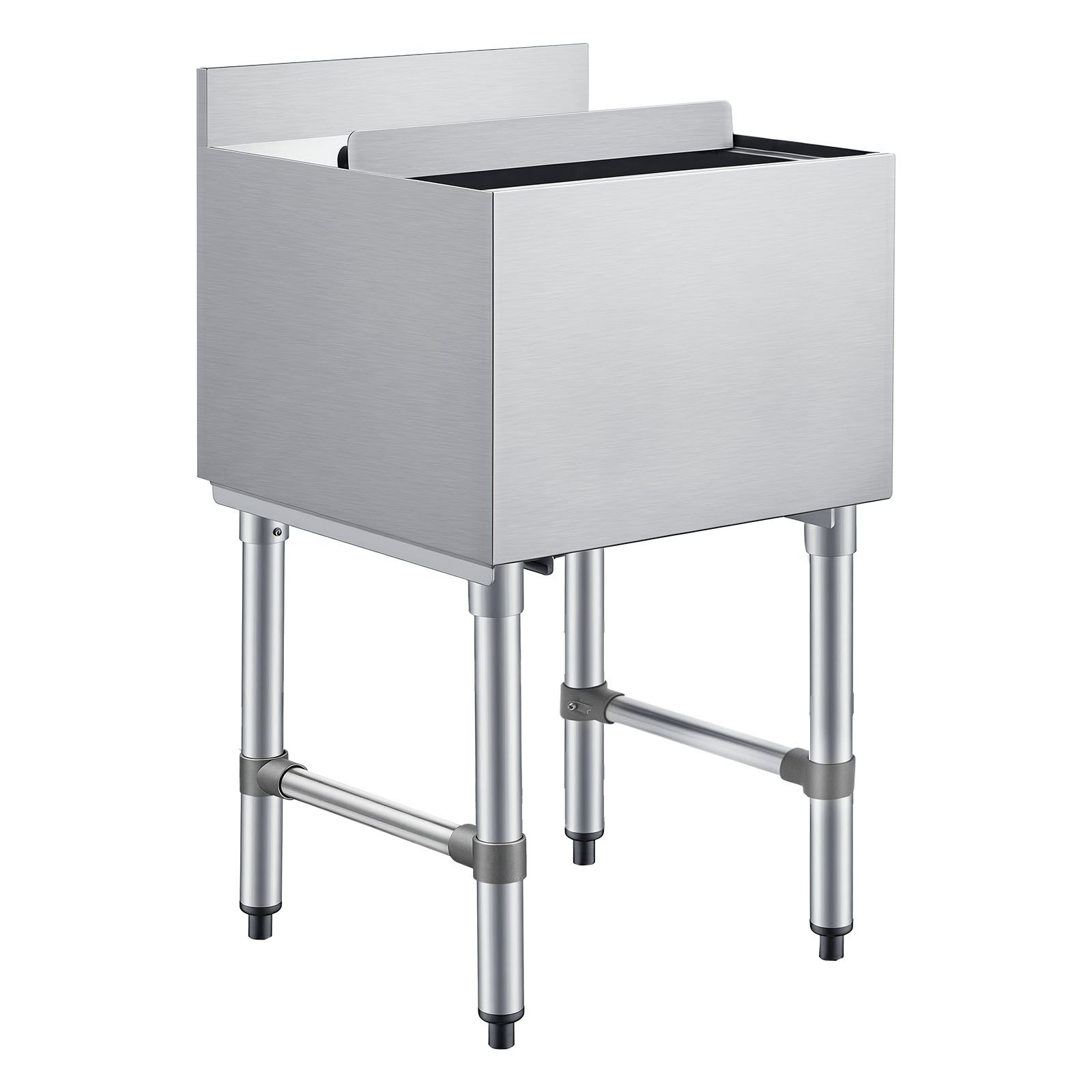 Pojemnik na lód VEVOR Catering 46,7 l, stal nierdzewna, podblatowy pojemnik na lód, 455 x 455 x 850 mm, z przesuwaną pokrywą, uchwytami na butelki i regulowanymi nóżkami, do barów, restauracji i pubów, certyfikat NSF