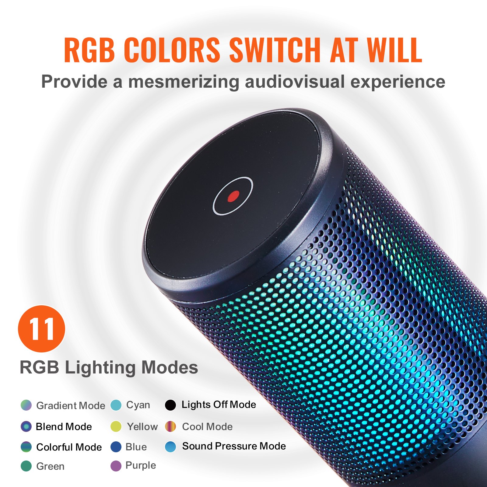 Mikrofon USB VEVOR, zestaw mikrofonu pojemnościowego 192 kHz/24-bit ze statywem z wysięgnikiem, filtrem pop, 11 efektami świetlnymi RGB, przyciskiem wyciszenia, gniazdem słuchawkowym do nagrywania podczas grania i śpiewania