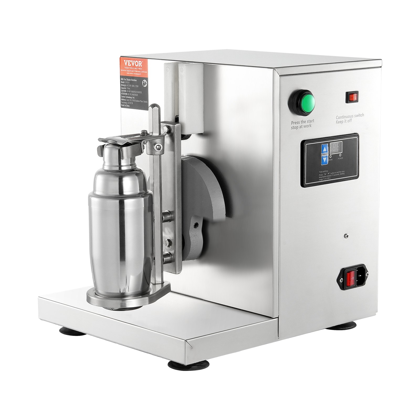 VEVOR Milkshake Machine, komercyjny shaker do herbaty mlecznej o mocy 120 W, mikser do koktajli mlecznych z jedną głowicą, regulowany mikser do koktajli mlecznych w zakresie 0–180 s, ze stalowym kubkiem o pojemności 750 ml, do lokali serwujących herbatę mleczną