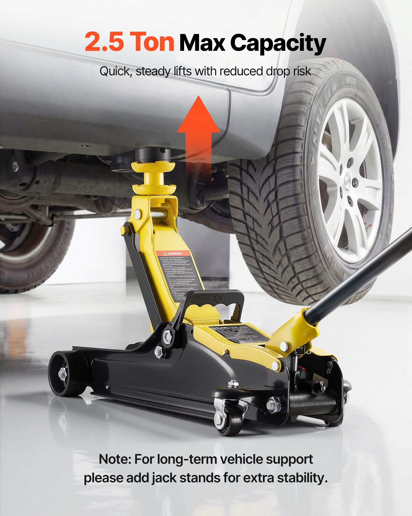 Podnośnik hydrauliczny VEVOR o udźwigu 2,5 t, niskoprofilowy, stalowy podnośnik z pompą jednotłokową i adapterami do SUV-ów, podnośnik samochodowy do sedanów, zakres podnoszenia 85–320 mm, podnośnik do samochodów wyścigowych