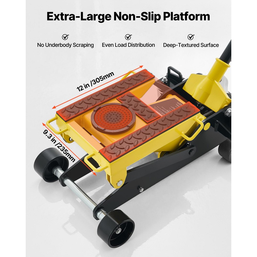 VEVOR Low Profile Floor Jack, 2 Ton Capacity, Steel Racing Floor Jack with Single Piston Quick Lift Pump & Wheels, Hydraulic Trolley Car Lift for Cars, Motorcycles, ATVs, Lifting Range 150-435 mm