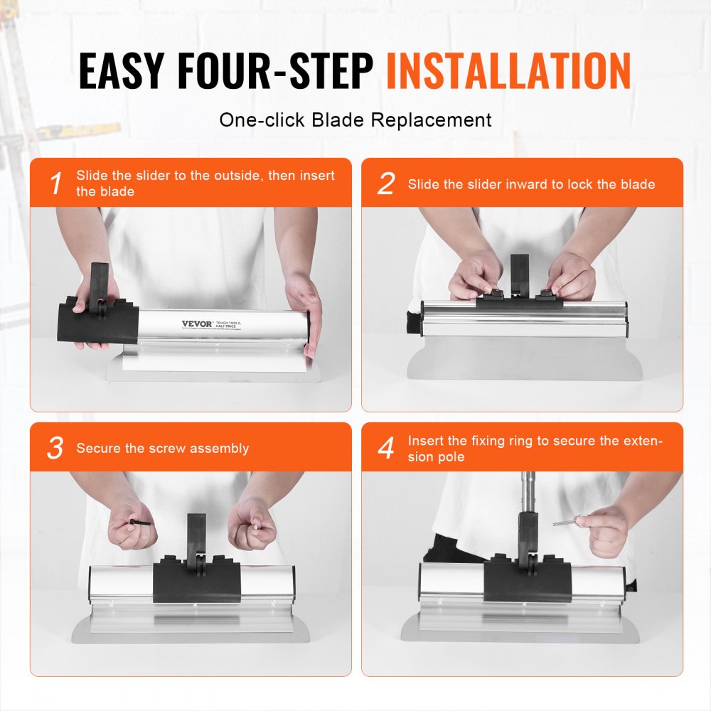 VEVOR Drywall Skimming Blade Set, 10/16/24/32/40 in (25.4/40.6/61/81.3/101.6 cm) Skimming Blades + 34-81.6 in/86.4 - 207 cm Extension Handle Pole, Stainless Steel Knife Professional Skim Coat Tools, for Gyprock/WallBoard/Plasterboard