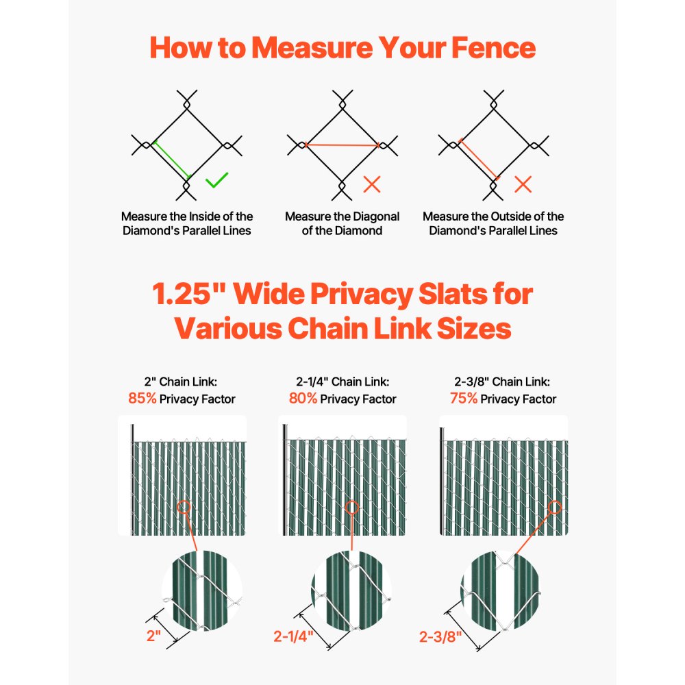 VEVOR Bottom Locking Privacy Slats, Single-Wall Vertical Bottom-Locking Slats for Chain-Link Fence, High-Density HDPE Chain Link Slats Ideally Fit 4' High Fence for Garden, Farm, Sports Field(Green)
