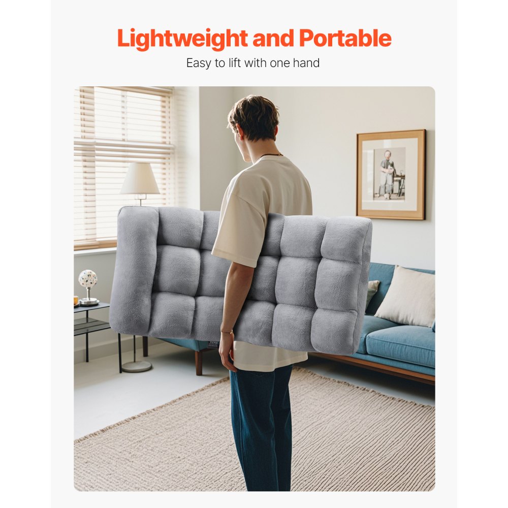 VEVOR Fotel podłogowy z pianki pochodzącej z recyklingu, 14 regulowanych pozycji, wielofunkcyjny fotel podłogowy z oparciem, idealny do spania i czytania, fotel rozkładany do salonu, szary