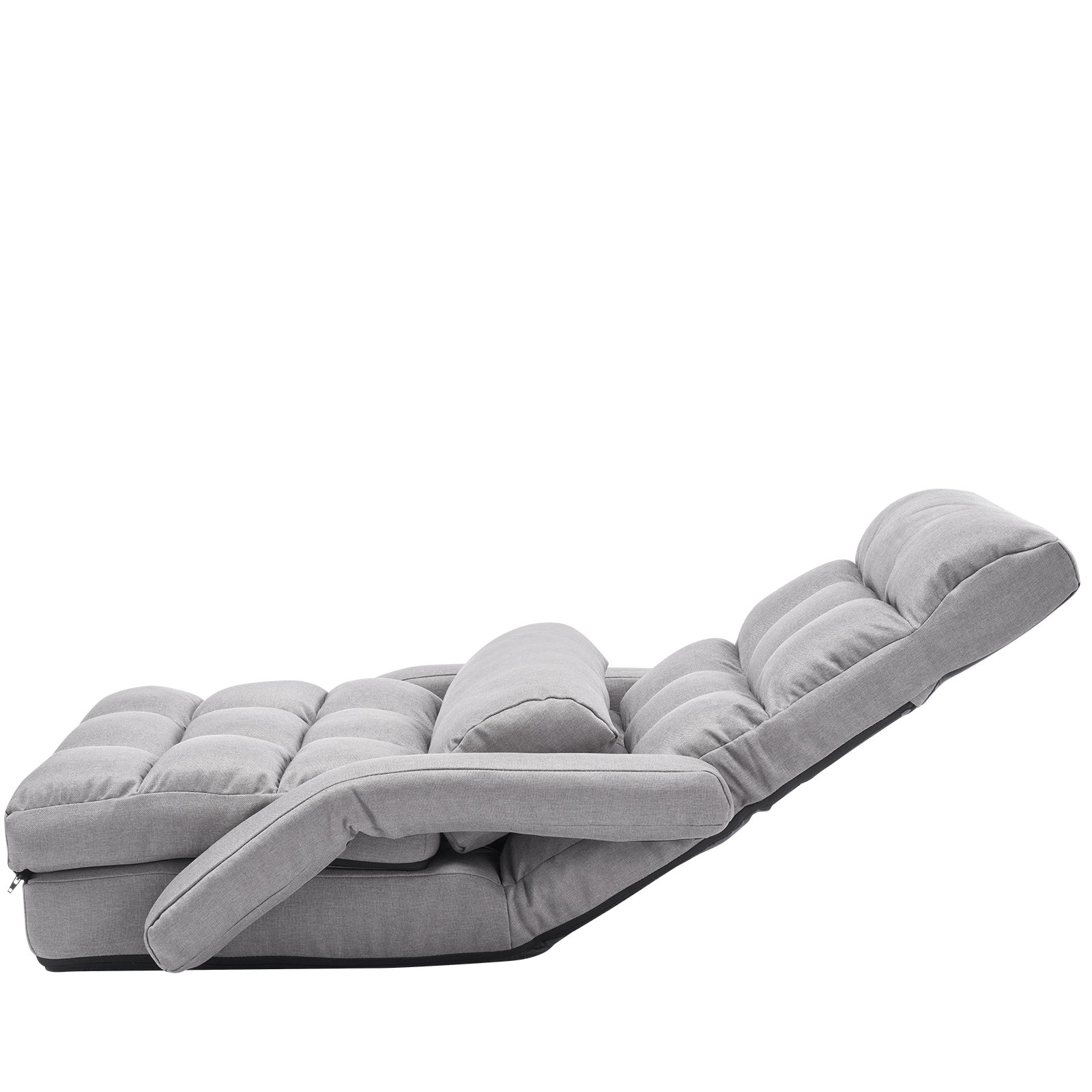 Fotel do gier VEVOR Floor Chair z 5 regulowanymi pozycjami i oparciem, składany fotel wypoczynkowy z podłokietnikiem dla dorosłych, sofa-leżanka z poduszką na oparcie do sypialni, szary