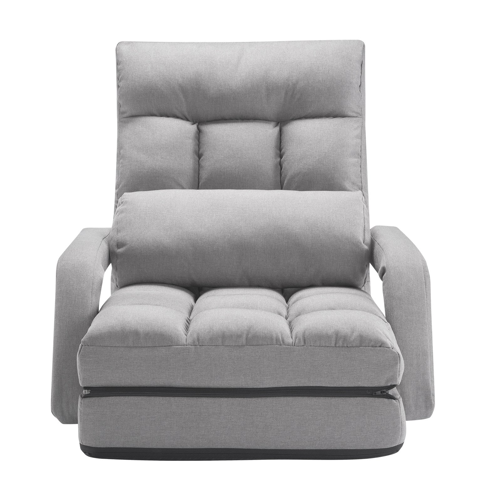Fotel do gier VEVOR Floor Chair z 5 regulowanymi pozycjami i oparciem, składany fotel wypoczynkowy z podłokietnikiem dla dorosłych, sofa-leżanka z poduszką na oparcie do sypialni, szary
