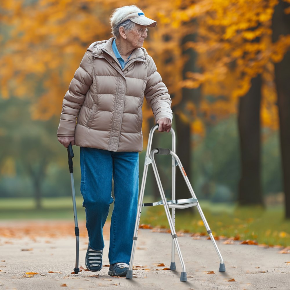 VEVOR Folding Hemi Walker, One-Arm Folding Walker for Seniors with 6 Height Adjustable Positions, Lightweight Aluminum | Side-Mounted One-Hand Mobility Aid for Elderly People with Disabilities, Supports up to 350 Pounds