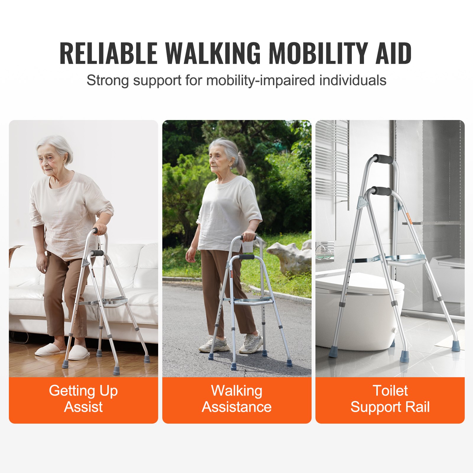 VEVOR Folding Hemi Walker, One-Arm Folding Walker for Seniors with 6 Height Adjustable Positions, Lightweight Aluminum | Side-Mounted One-Hand Mobility Aid for Elderly People with Disabilities, Supports up to 350 Pounds