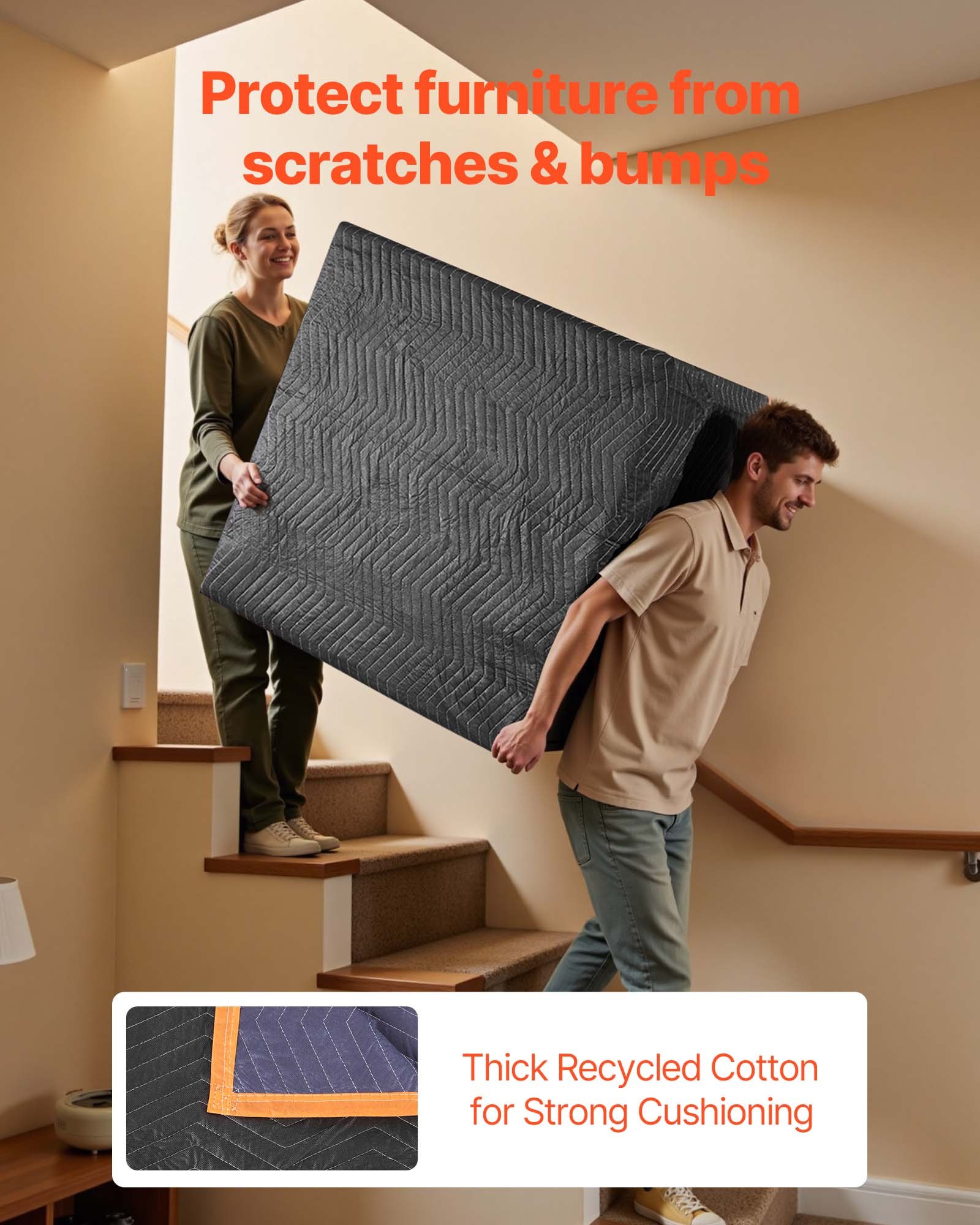 VEVOR Moving Blankets 6 Pcs, 1829 x 1016 mm (14.5 kg/dz) Large Packing Blankets with Cotton Filling, Heavy Duty Nonwoven Fabric Padded Moving Blanket for Shipping, Wrapping, Protecting Furniture