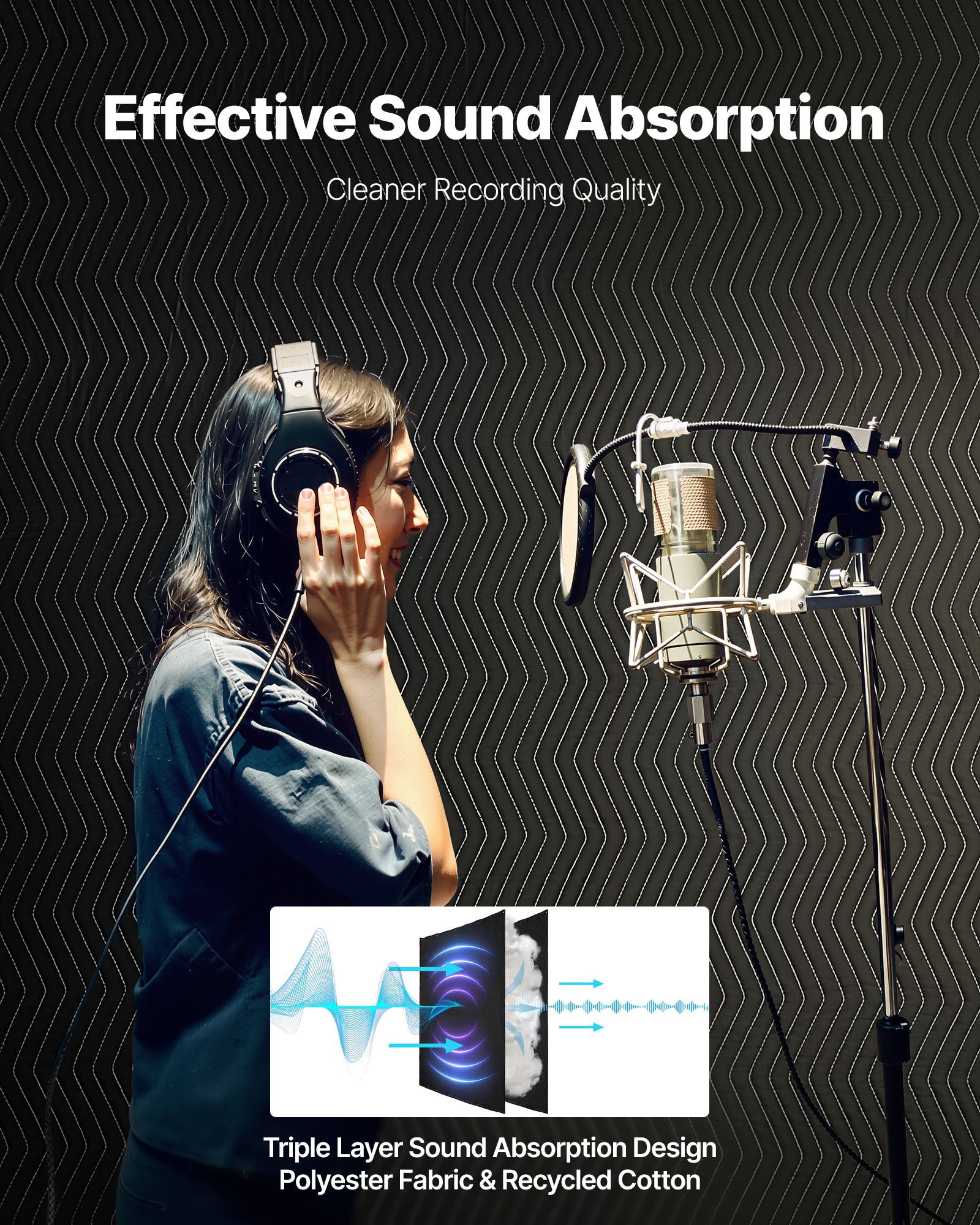 Sufit dźwiękochłonny VEVOR 2032x1219 mm, sufit akustyczny, sufity dźwiękochłonne, kurtyna dźwiękochłonna, sufit dźwiękochłonny z przelotkami, sufit studyjny z przelotkami, do studia, bloker światła, nagrywanie muzyki, czarny