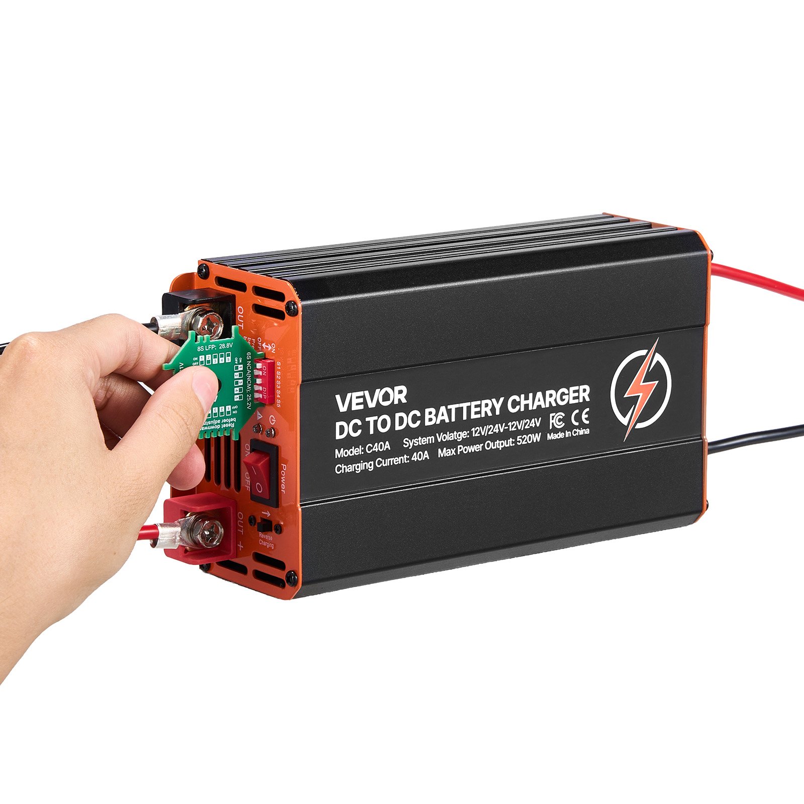 VEVOR DC to DC Battery Charger, 520W, 40A Alternator Charger, Fast DC-DC Charging for Portable Power Stations, Compatible with LiFePO4 Lead-Acid AGM GEL Batteries, for RVs, Cars, Home Backup Power