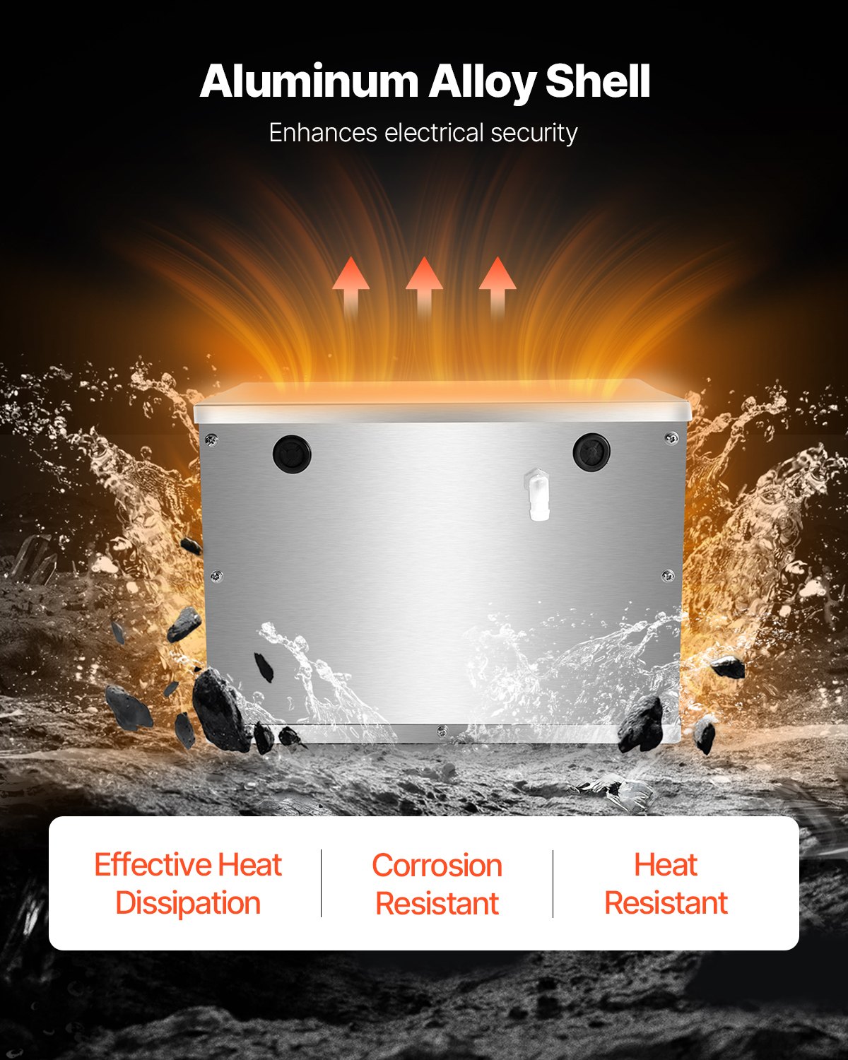 Skrzynka na akumulatory VEVOR, grupa 24/31, Skrzynka na akumulatory morskie z uchwytami i otworami na kable z gumową przelotką, obudowa ze stopu aluminium, odpowiednia do samochodów terenowych i ciężarówek