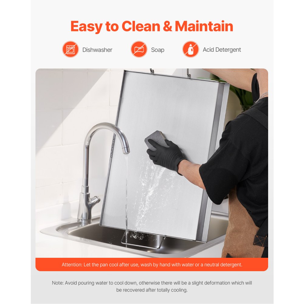 VEVOR Grill Plate, patelnia grillowa ze stali nierdzewnej, uniwersalna, prostokątna (585 x 365 mm) z płaską powierzchnią, grill gazowy do grilla BBQ Teppanyaki, przenośne naczynia rodzinne z uchwytem