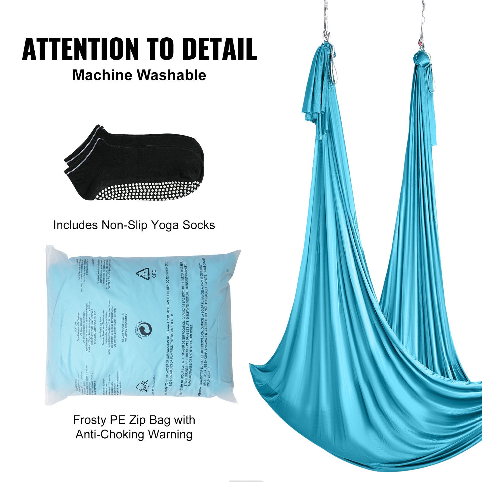 VEVOR Aerial Yoga Hammock Set 10 x 2.8 m, Blue Aerial Yoga Swing Air Flying, Indoor Aerial Yoga Hammock Swing 1000 kg Max. Load Capacity, incl. Yoga Socks & Steel Carabiner & Aluminum Swivel