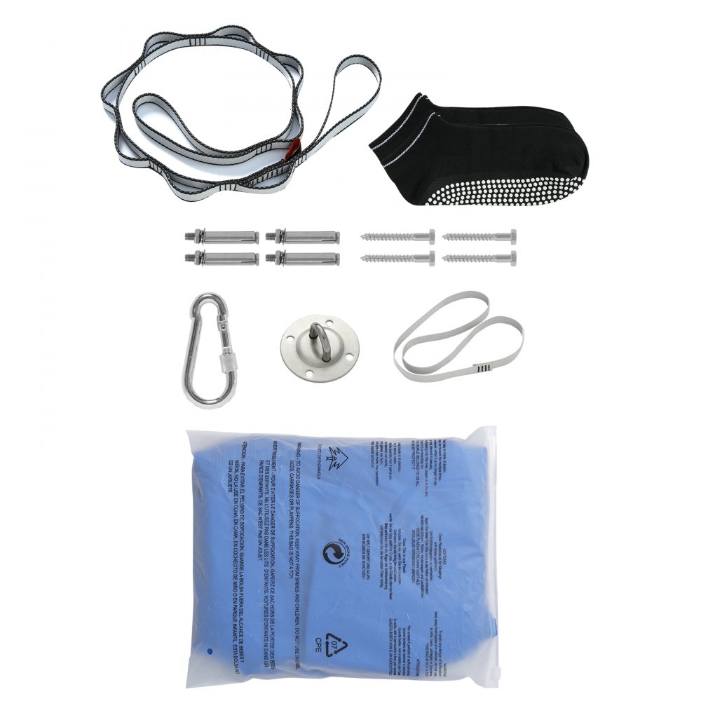 Zestaw hamakowy do jogi powietrznej VEVOR 2,8 x 1,6 m, niebieska huśtawka do jogi powietrznej, latająca huśtawka hamakowa do jogi powietrznej dla dzieci, maks. nośność 250 kg, w zestawie skarpetki do jogi, pas w kształcie litery O i uchwyt sufitowy