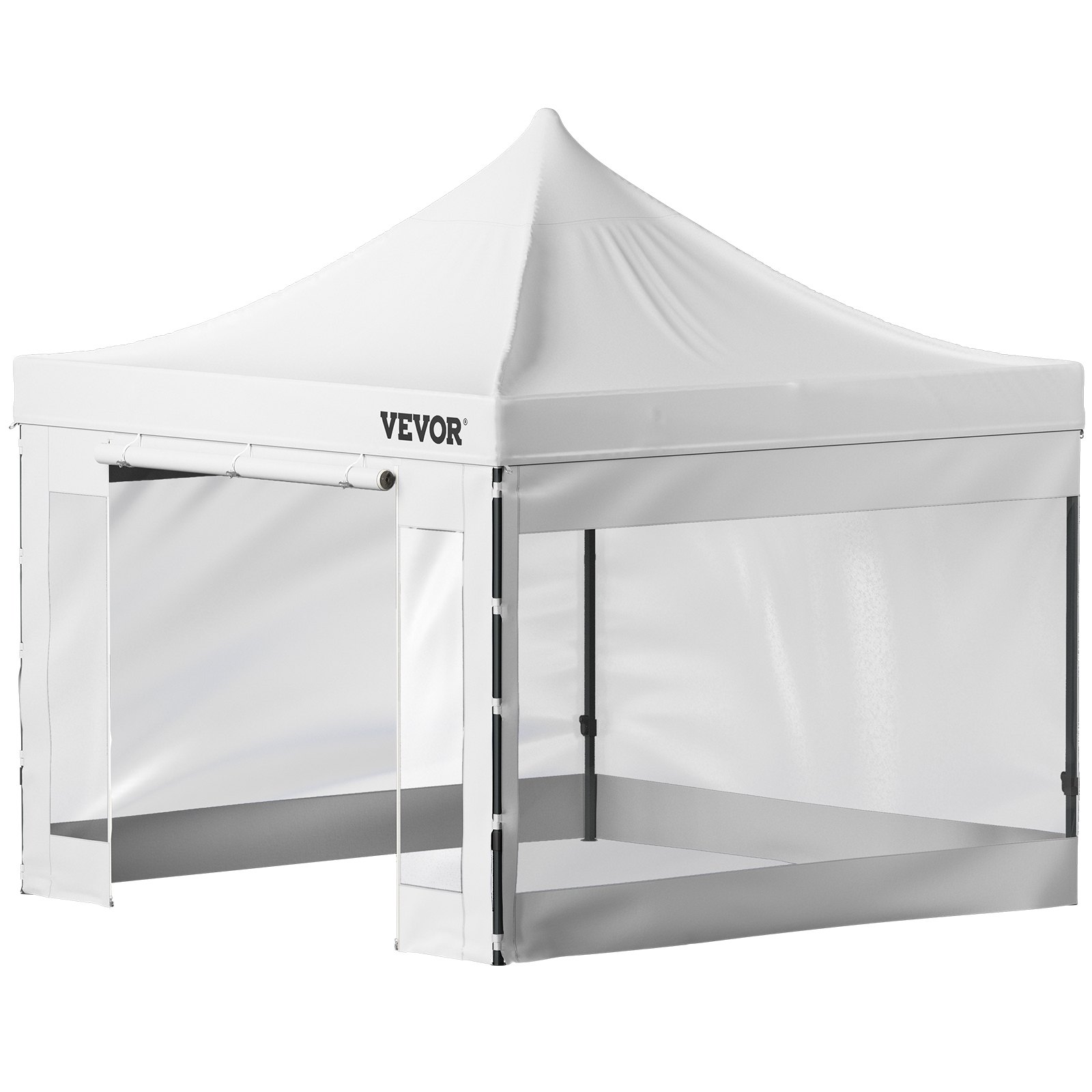 VEVOR Foldable Pavilion 3x3m Folding Pavilion 240g PVC-Coated Polyester Pop-Up Pavilion 1.95-2.13m Adjustable Party Tent Marquee Beach Tent White for Weddings or other commercial activities