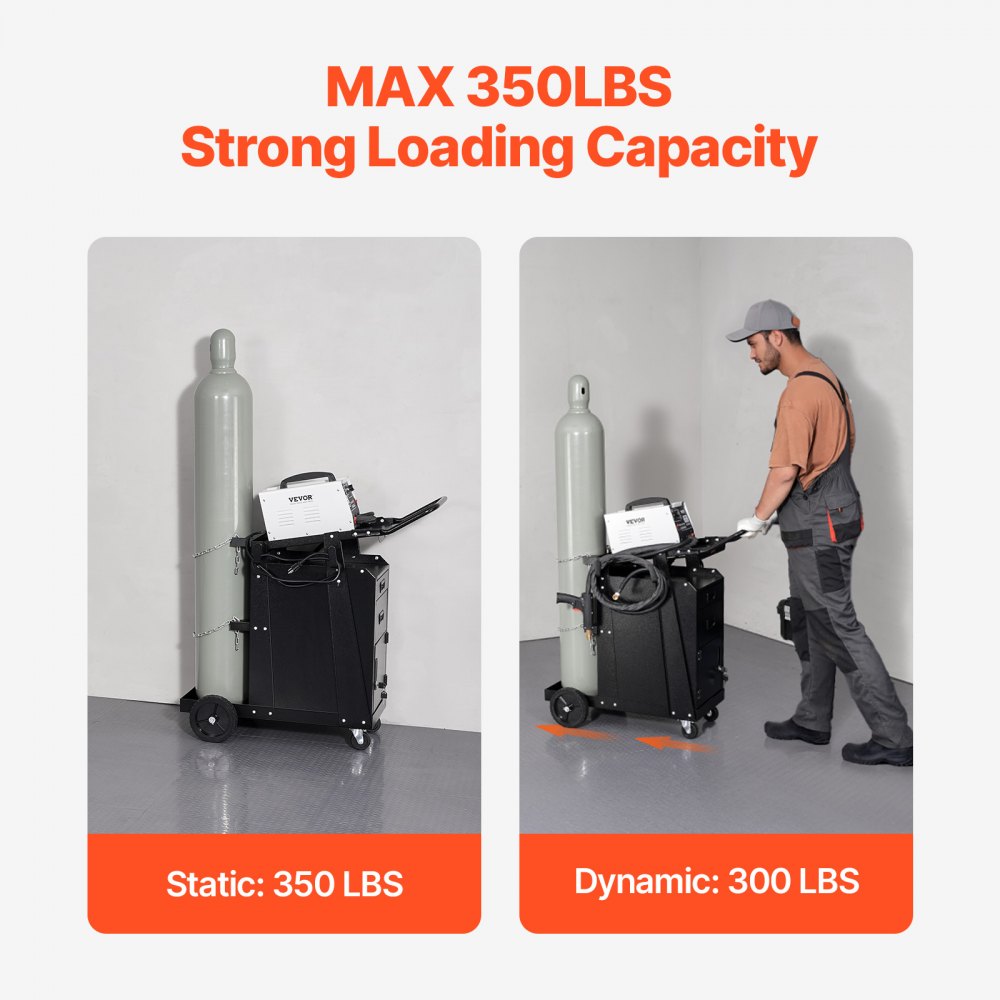 Mobilny wózek warsztatowy VEVOR, wózek spawalniczy z 2 szufladami i zamykaną szafką, udźwig 158 kg, koła obrotowe 360°, wózek na sprzęt spawalniczy do spawarki MIG, przecinarki plazmowej