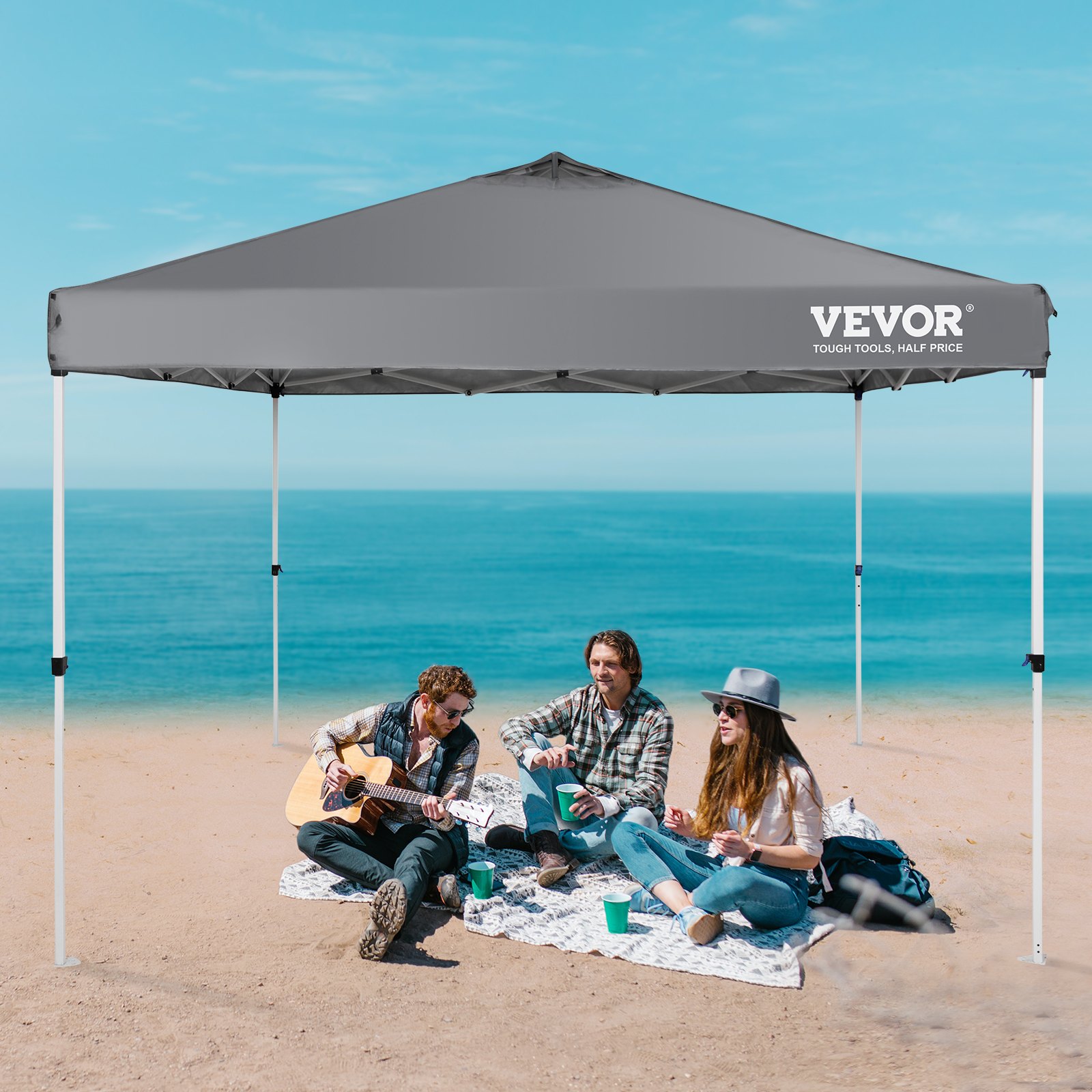 VEVOR Pawilon 304,8x304,8x320 cm Namiot ogrodowy 250D PU Tkanina powlekana srebrem Składany pawilon z torbą do przechowywania Namiot imprezowy 6-8 osób Namiot rozkładany składany pawilon ogrodowy na wycieczkę kempingową