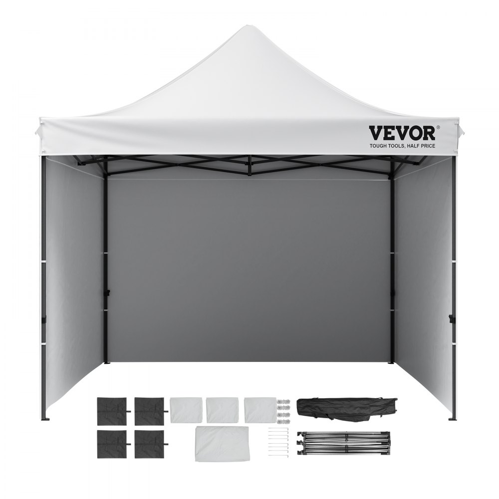 Pawilon VEVOR 304,8 x 304,8 x 320 cm, namiot ogrodowy, 500D PU, srebrny, składany, z regulacją wysokości, w tym torba do przechowywania, namiot imprezowy, 6-8 osób, namiot rozkładany, biały, pawilon ogrodowy na kemping