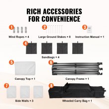 Pawilon VEVOR 304,8x304,8x320cm namiot ogrodowy 500D PU srebrny materiał składany pawilon z regulacją wysokości z torbą do przechowywania namiot imprezowy 6-8 osób namiot rozkładany biały pawilon ogrodowy na wyprawę kempingową