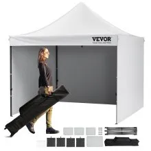 Pawilon VEVOR 304,8 x 304,8 x 320 cm, namiot ogrodowy, 500D PU, srebrny, składany, z regulacją wysokości, w tym torba do przechowywania, namiot imprezowy, 6-8 osób, namiot rozkładany, biały, pawilon ogrodowy na kemping